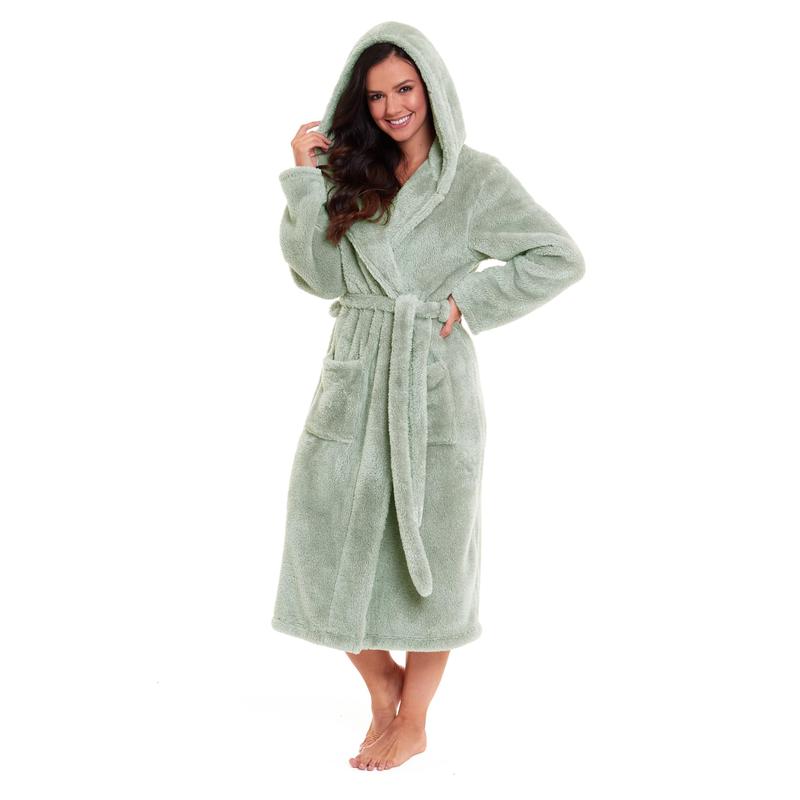 Sage Green Super-Soft Fleece Dressing Gown for Women Extra-Long Velvet Touch Ladies Robe Ultimate Comfort Multiple Sizes UK 8-22 by Daisy Dreamer 0