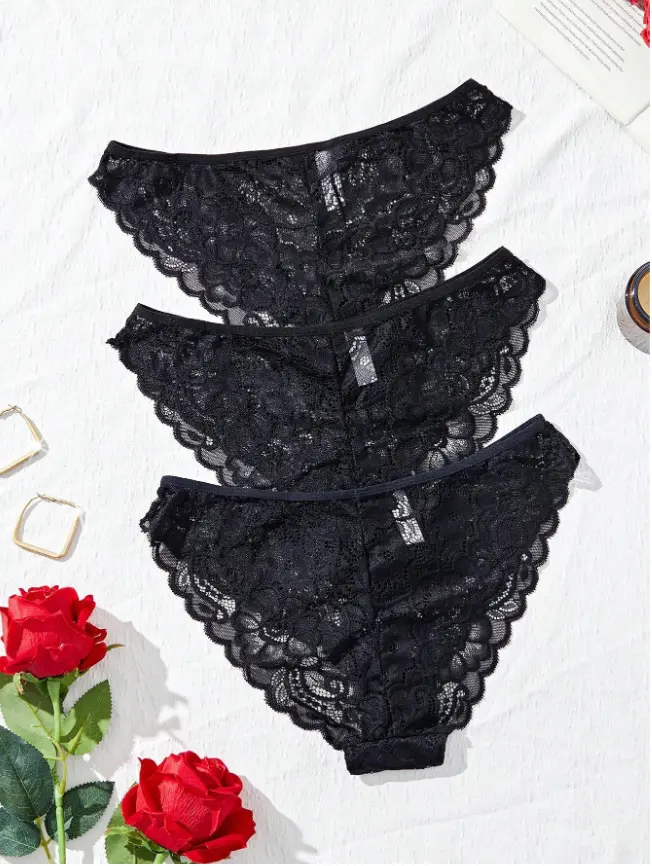 3pcs/Pack Minimalist Romantic Lace Women's Briefs Lingerie