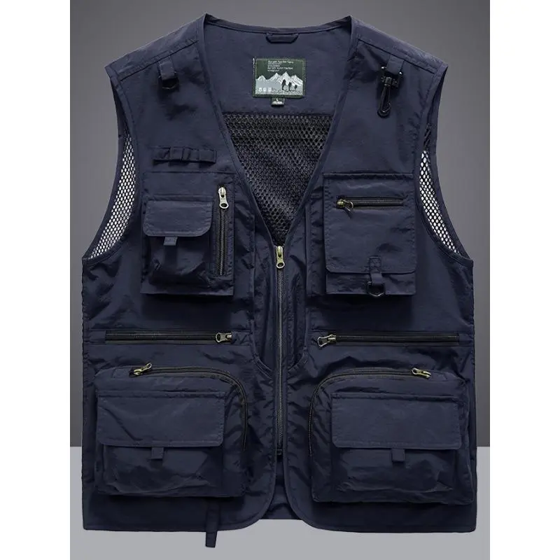 Breathable Nylon Men's Outdoor Cargo Vest Jacket, Men's Zip Up Sports Jacket With Multiple Pockets For Summer Outdoor Activity Menswear Tops 2
