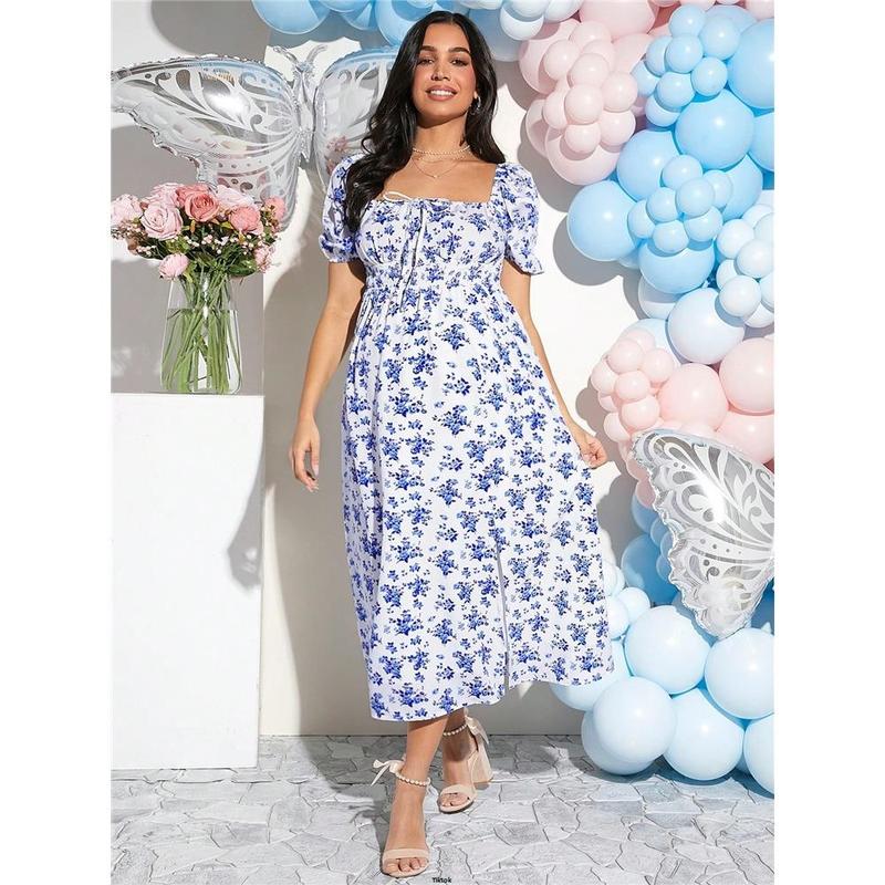 Festival For Dress Fit Ditsy Elegant Loomaby Maternity Party Floral Tight Mid - Calf Baby Shower Music 0