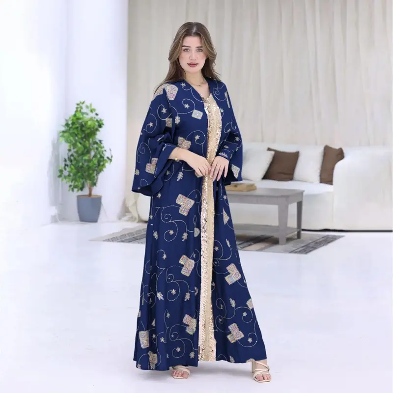 XQY500388 Ethnic pattern embroidered robe with sequined lace elegant dress 4