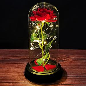 Eternal Forever Rose Flower In Glass Dome Artificial Rose Lamp Valentines Gift~