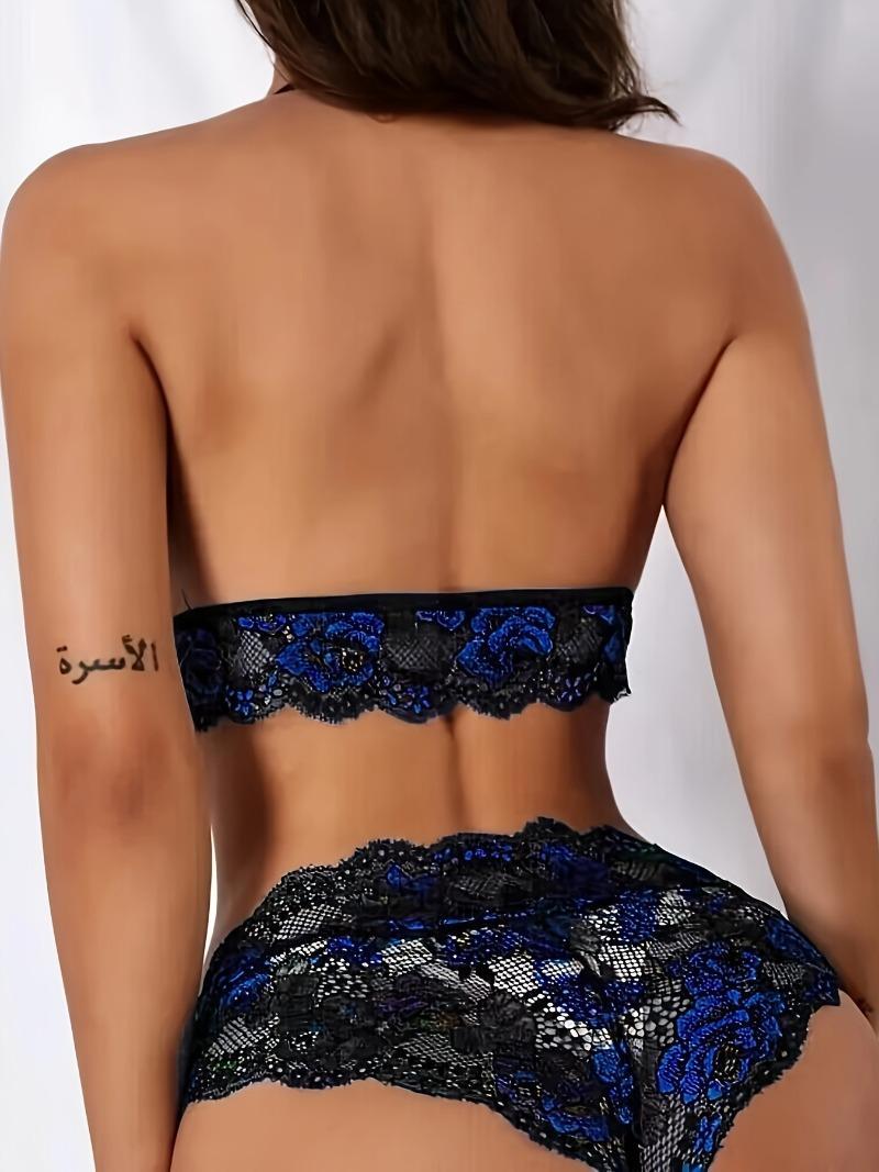 Product Introduction of Floral Lace Trim Lingerie Set, Seductive Push Up Bra + Semi-Sheer Lace Panties, Women's Sexy Lingerie & Underwear 7