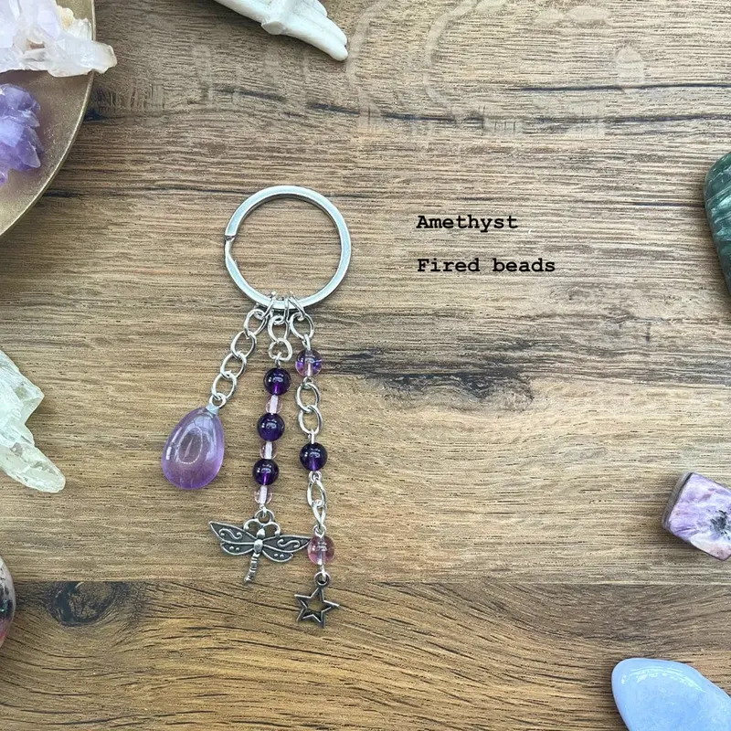 Small Crystal Teardrop Handmade Keyrings - 5 Options to Choose From - Rose Quartz - Clear Quartz - Amethyst - Carnelian - Tigers Eye 5