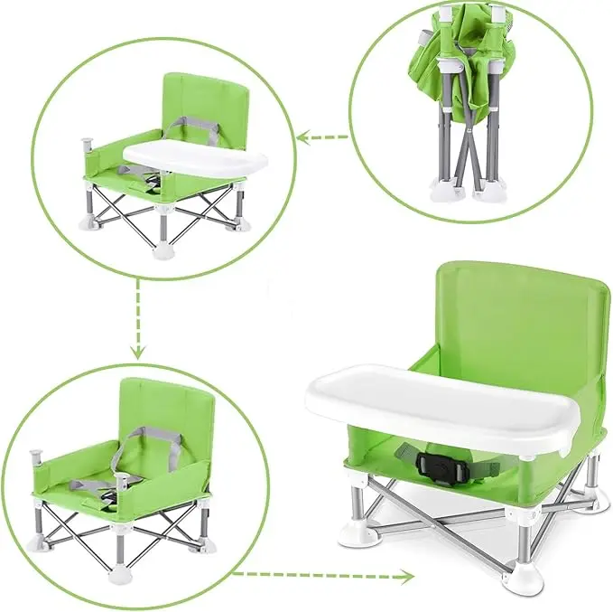 Baby Folding Dining Chair Portable High Multifunctional Child Little Seat Dining Aluminum Alloy Travel Compact Booster Seat with Tray Green 4