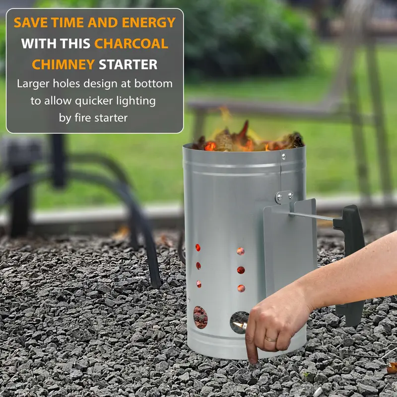 Charcoal Chimney Starter for BBQ Grill – Quick Fire Coal Burner Kit for Barbecue, Outdoor Cooking, Camping & Garden Parties – Easy Heat Food Lighter with Handle – Fast Ignition Tool 5
