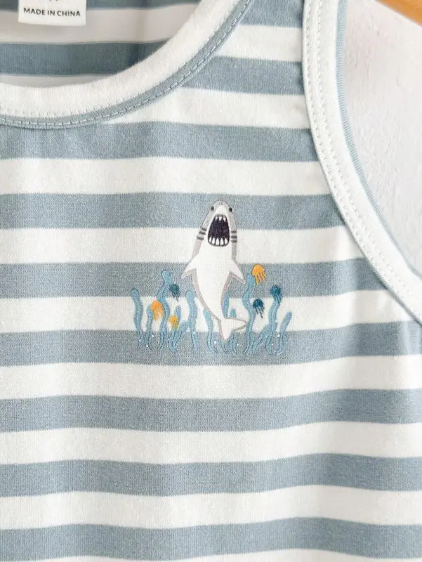 Loomiva Young Boys' Summer Striped Shark Print Sleeveless Tank Top 5
