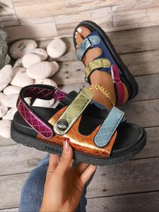 Women's Fashionable Colorblock Velcro Sandals, Casual Comfortable Breathable Sandals for Outdoor, Female All-match Round Toe Sandals for Daily Wear, Summer