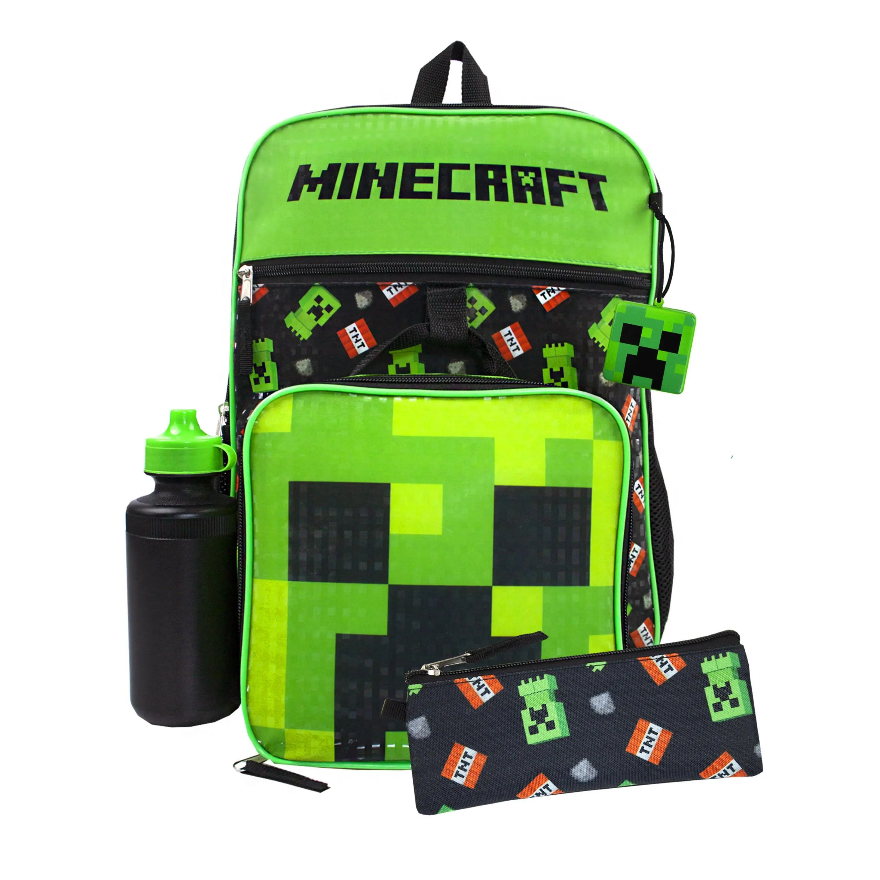 Vanilla Underground x Minecraft Back pack set 5 Piece Boys Black Creeper & Tnt Graphics 5 Piece Backpack Set (One Size)