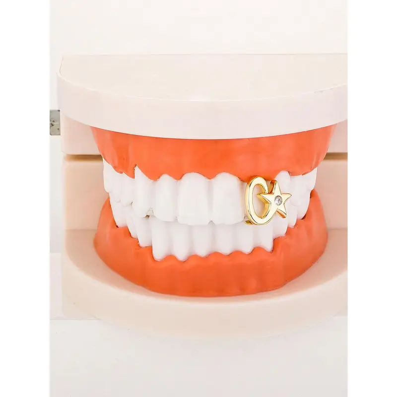 Hip Hop Zirconia Single Star Teeth Grillz 14K Tooth Caps Decor For Women Men Jewelry Dental Grills 2