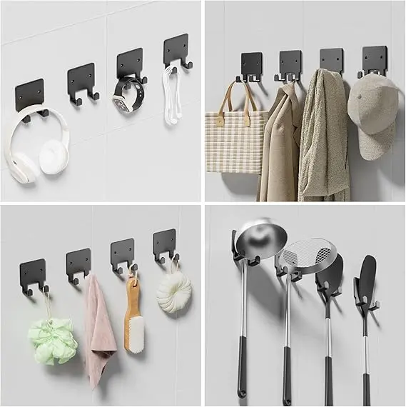 VEER DEAL 4 Pack Key Holder for Wall, Razor Holder Wall Mounted, Hat Rack, Self Adhesive Hooks, Shower Hooks, Towel Hooks(Black) 3