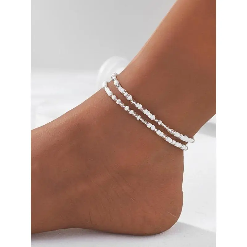 Simple Beaded Elasticity Anklet, for Women & Girls, Casual Accessories for Party, Daily Clothing Decor, Summer Outfits 2024 Jewelry for Birthday Gift 0