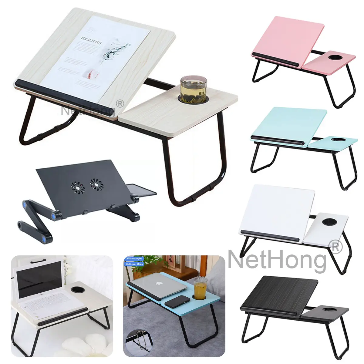 Laptop Bed Tray Table, Adjustable Laptop Stand with Removable Stopper, Portable Lap Desks with Foldable Legs, Notebook Stand Breakfast Reading Desk for Sofa Couch