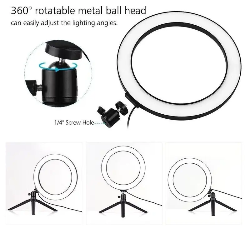 10" Led Selfie Ring Light with Tripod Stand & Phone Holder, Portable Selfie Fill Light, Smartphone Selfie Light Holder 2