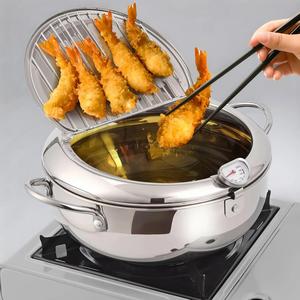Stainless Steel Deep Fryer Pot with Temperature Control & Oil Drip Rack, Durable Kitchen Fryer Cooker for French Fries, Chicken, Multifunctional Cookware, Kitchen Gadgets, Kitchen Accessories, Household Appliances, Adjustable Temperature Fryer with Basket