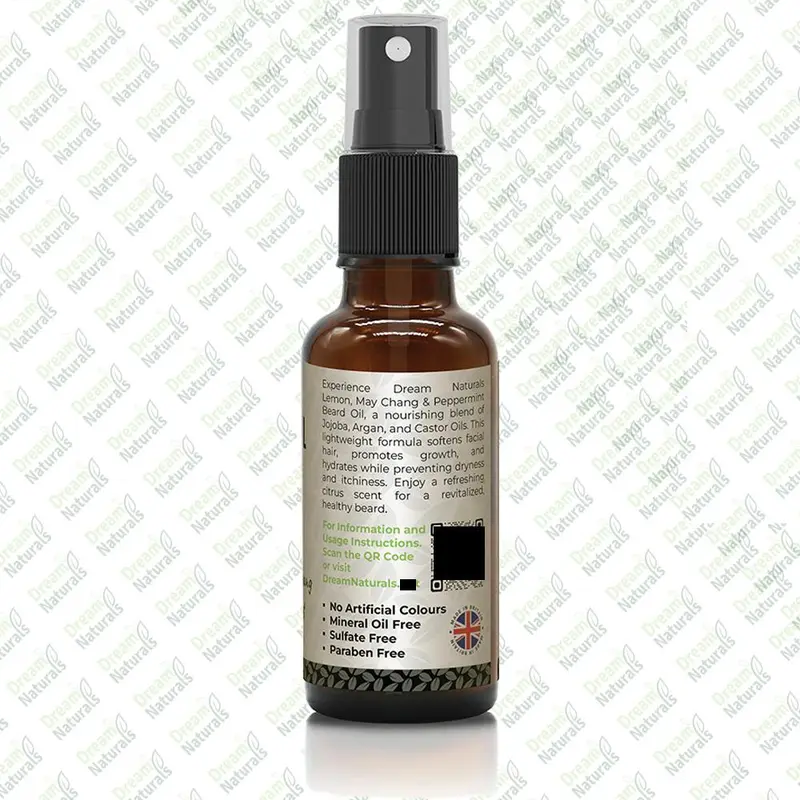 Dream Naturals - Lemon, May Chang and Peppermint Beard Oil - 30 ml - Nourishing Hydration, Enhance Growth, Control Frizz, Sooth Irritation and redness Hair Care Aroma 5