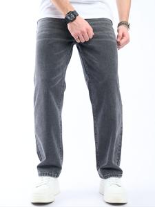 Men's Solid Straight Leg Jeans, Loose Casual Comfy Denim Pants for Daily Wear, Fashion Men's Bottoms for All Seasons