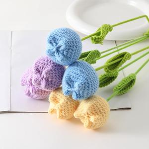 Crochet Tulip without Vase, 2 Counts Desktop Simulation Tulip, Decorative Flower for Home Living Room Bedroom Wedding Party, Artificial Tulips, Tulip Bouquet, Flower Design