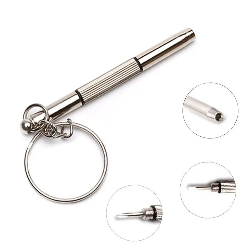 1pc 3-in-1 Portable Eyeglass, Sunglasses & Watch Repair Kit With Keychain Screwdriver