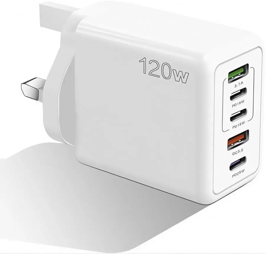120W USB-C & USB Super Fast Charger - 5-Port Fast Charging Travel Adapter with 3 USB-C & 2 USB Ports