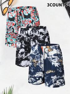 Men's Regular Fit Skull & Butterfly Print Boxer Briefs, Casual Comfy Breathable Shorts for Summer, Men's Bottoms for Daily Wear