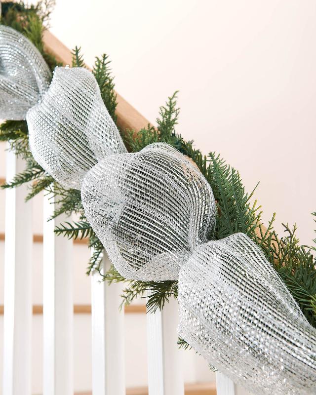 We R Christmas Transparent Deco Mesh With Thick Striped Silver Foil, 9 m - Perfect for Christmas Trees and Décor 3
