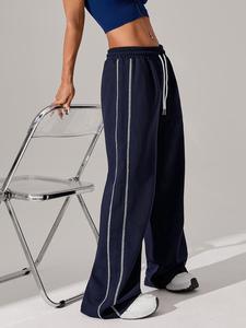 Sporty Women's Top-Stitching Drawstring Waist Sports Joggers, Comfy Breathable Pants for Daily Outdoor Running, Ladies Sportswear for All Seasons, Casual Athletic Joggers