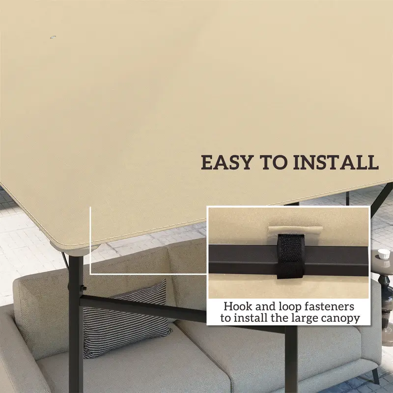 Outsunny 3 x 3(m) Gazebo Canopy Replacement Cover, Garden Gazebo Roof Replacement with Drain Holes, Water Resistant PVC Coating, 370g/㎡, UPF30+, TOP COVER ONLY, Beige 4