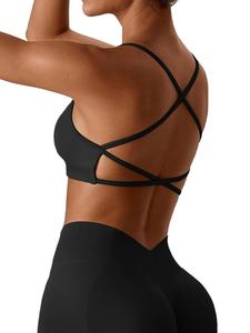 Women's Solid Criss Cross Backless Sports Bra, Breathable Comfortable Removable Chest Pads Sports Bra, Ladies Sportswear for Indoor Outdoor Wear, Gym Clothes, Workout Bra
