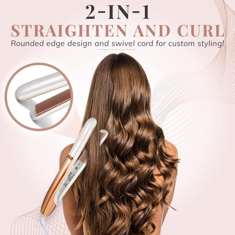 Lily England Deluxe Hair Straighteners - Ceramic 2 in 1 Flat Iron Hair Straightener & Curler - Adjustable Temperature & Fast Heating Plates - Dual Voltage 2