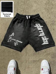 Men's Star & Letter Print Drawstring Waist Shorts, Casual Breathable Shorts for Summer, Men's Bottoms for Daily Wear, Clothing, Casual Pocket Shorts, Graphic Print Shorts