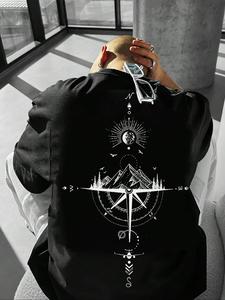 Men's Mountain Print Round Neck Tee, Regular Fit Casual Short Sleeve T-shirt for Summer, Men's Top for Daily Wear, Tropical