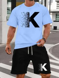 Two-piece Set Men's Letter Print Short Sleeve Tee & Shorts Set, Regular Fit Casual Round Neck T-shirt & Track Shorts, Summer Clothes Set for Men
