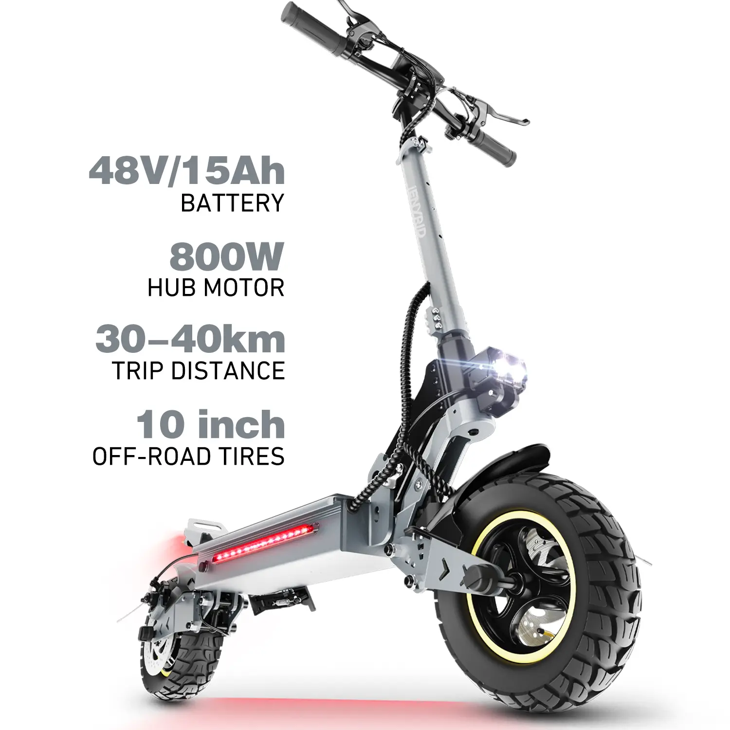iENYRID S1 Electric Scooter – 800W Motor, 48V/15Ah Battery, 45KMH Max Speed, 10” Tires, 40KM Range, 120KG Load