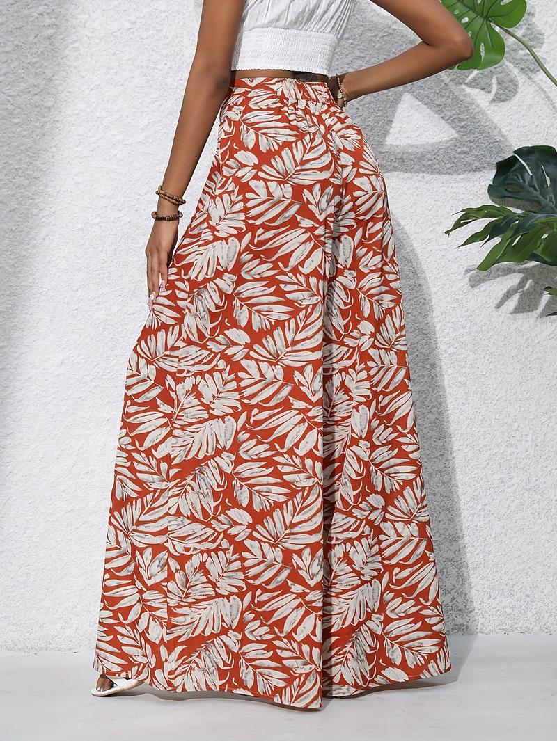 Product Introduction of Women'S Bohemian Floral Print Chiffon Wide-Leg Pants - High Waist, Elastic Waistband, Long Beach Trousers for Summer Vacation, Casual Elegant Style Womenswear Bottom Comfort 6