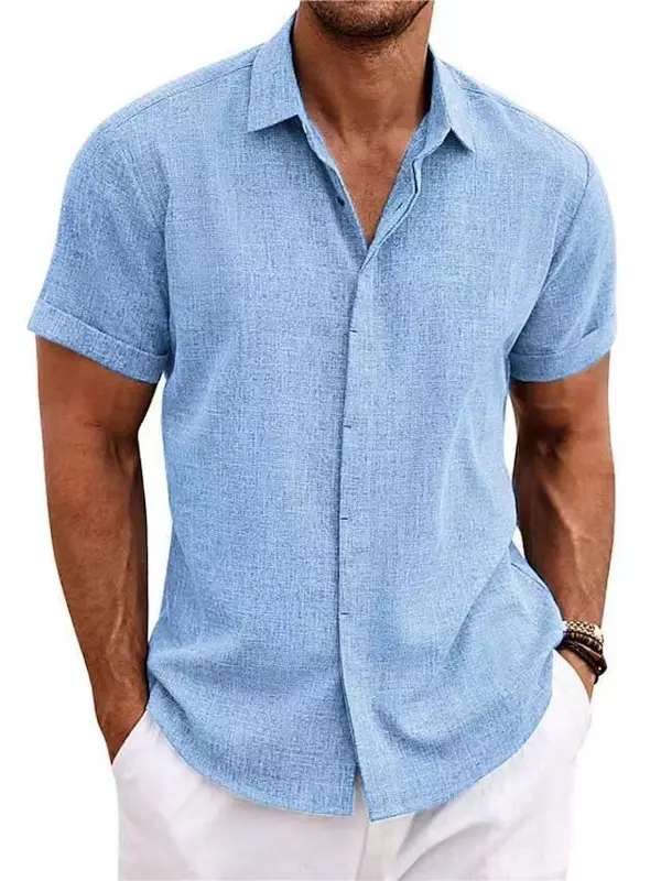 Men's Linen Shirts Short Sleeve Casual Shirts Button Down Shirt for Men Beach Summer Wedding Shirt Menswear Tops 5