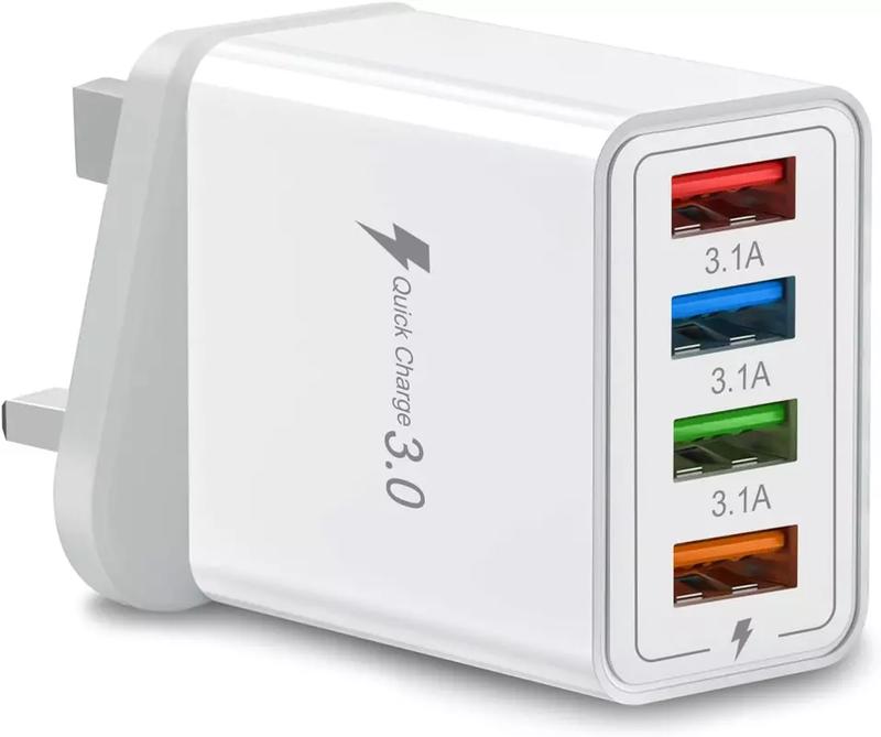 4 Multi-Port Fast Quick Charge USB Hub Mains UK Plug Adapter Wall Charger-2 Pack for Smartphones and Cellphones 6