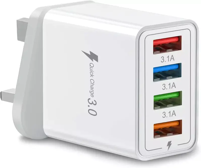 4 Multi-Port Fast Quick Charge USB Hub Mains UK Plug Adapter Wall Charger-2 Pack for Smartphones and Cellphones 6