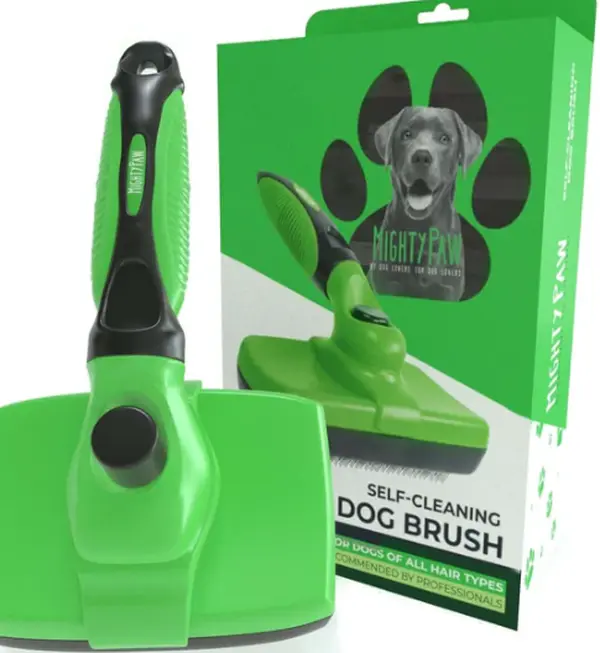 mighty paw retractable dog grooming brush green self cleaning