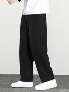 Men's Letter Print Straight Leg Pants, Loose Casual Comfy Wide Leg Trousers for Summer, Men's Bottoms for Daily Wear
