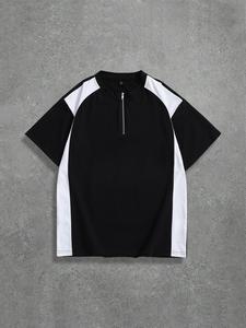 Men's Colorblock Zipper  Tee, Loose Casual Short Sleeve T-shirt for Summer, Men's Top for Daily Wear