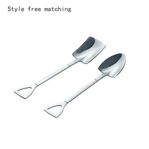 Shovel Shaped Spoon, 4 Counts Stainless Steel Spatula Spoon, Reusable Dessert Spoons for Coffee Tea Ice Cream Fruit, Serving Utensils