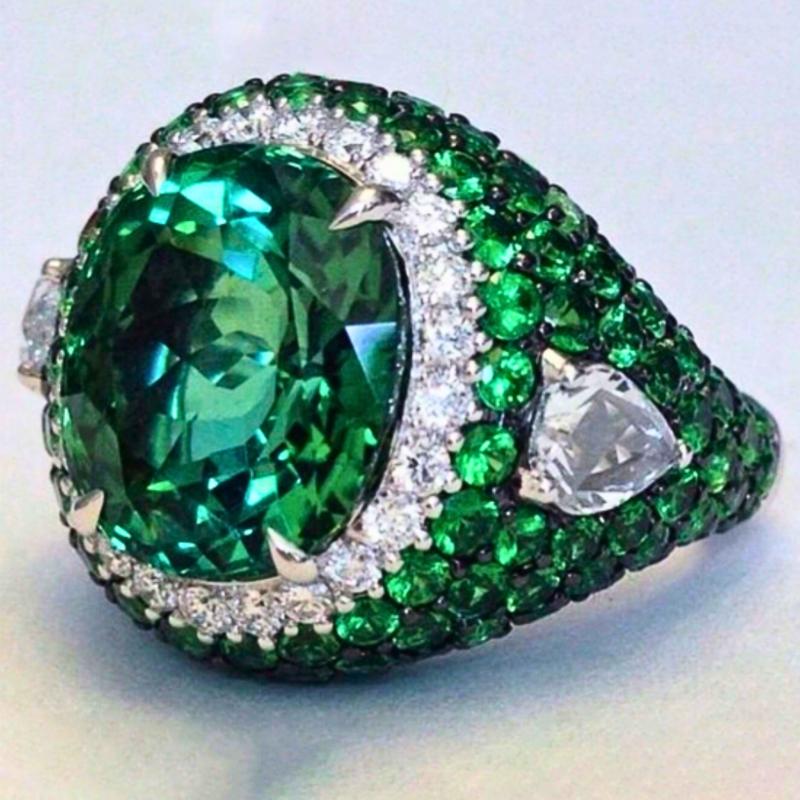 Fashion zinc alloy ring with green round Cubic Zirconia stone for men's business style, party jewelry, wedding ring, engagement ring, exquisite gift for him, husband, father, father's day 0