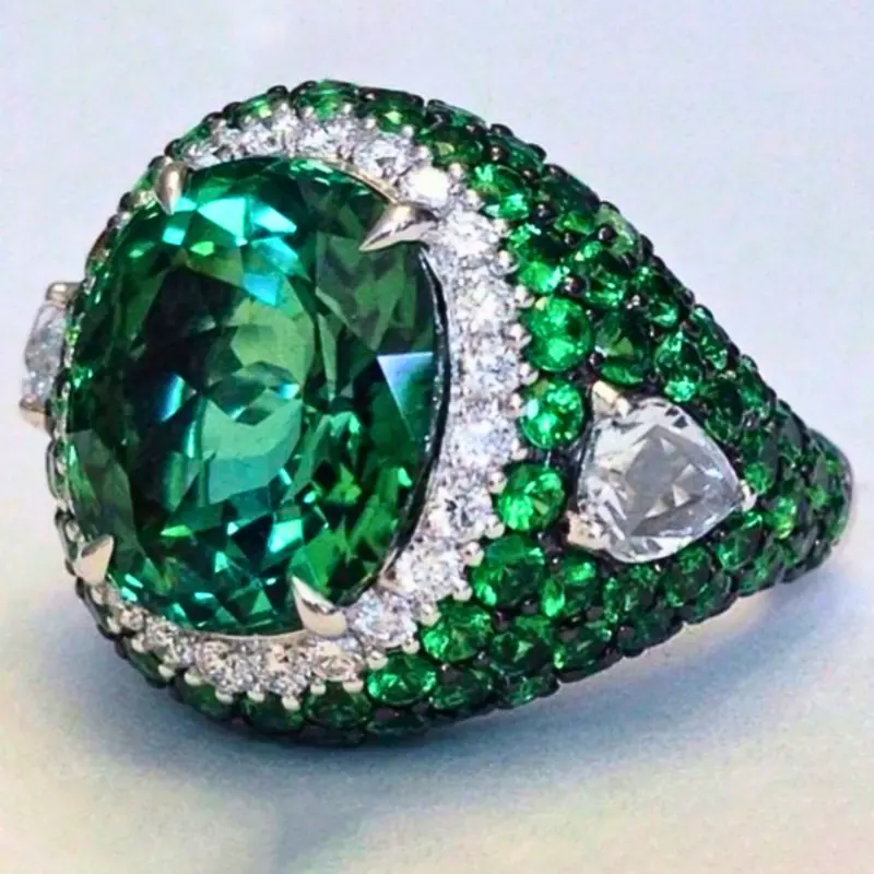 Fashion zinc alloy ring with green round Cubic Zirconia stone for men's business style, party jewelry, wedding ring, engagement ring, exquisite gift for him, husband, father, father's day 0