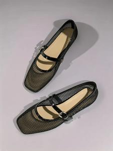 Women's Fashionable Solid Color Hollow Out Design Black Flats Shoes, White Flat Sandals, Casual Comfortable Square Toe Ballerina Soft Sole Walking Shoes for Summer, Lightweight Breathable Slip On Shoes for Daily, Girl, Ballet Flats, Footwear