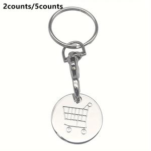 Shopping Cart Design Keychain, Stainless Steel Keychain for Car Keys, Laser Supermarket Trolley Stainless Steel Pendant, Shopping Token Buckle