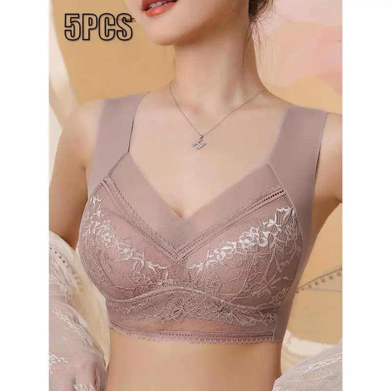 Ladies Elegant Lace Sports Bra 5-piece Set - Comfortable and Breathable Full Coverage Yoga and Sportswear 3