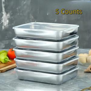 Stainless Steel Food Storage Box with Lid, 5 Counts Food Storage Container, Food Storage Box for Home Kitchen, Kitchen Utensils & Gadgets, Reusable