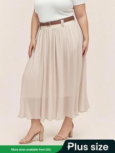 【Plus Size】 Solid Color A Line Skirt, Elegant Fashion Casual Midi Skirt for Daily Outdoor Wear, Women Plus Clothing for Summer, Stretchy Skirt, Maxiskirt, Elastic Waist Skirt, Flared Skirt