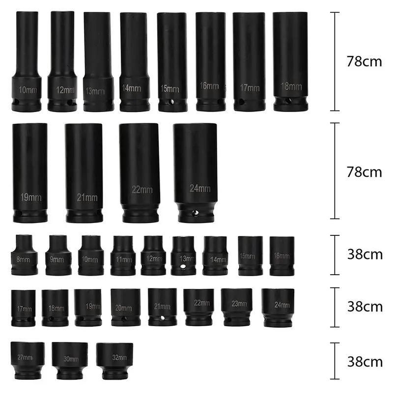 Heavy Duty 35 Piece Car Truck Deep Impact Socket Set 1/2" Drive 8- 32mm Metric 1